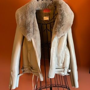 NWT Azalea Wang grey Faux Leather and Faux Fur Jacket Sz XXL/2X